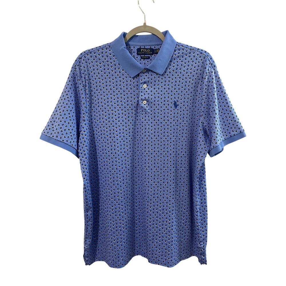 Polo Ralph Lauren Men's Paisley Polo Shirt Classic Fit Blue Short Sleeve Size L